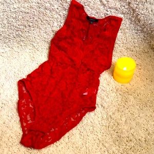 Sexy lingerie! Red lace onesie!